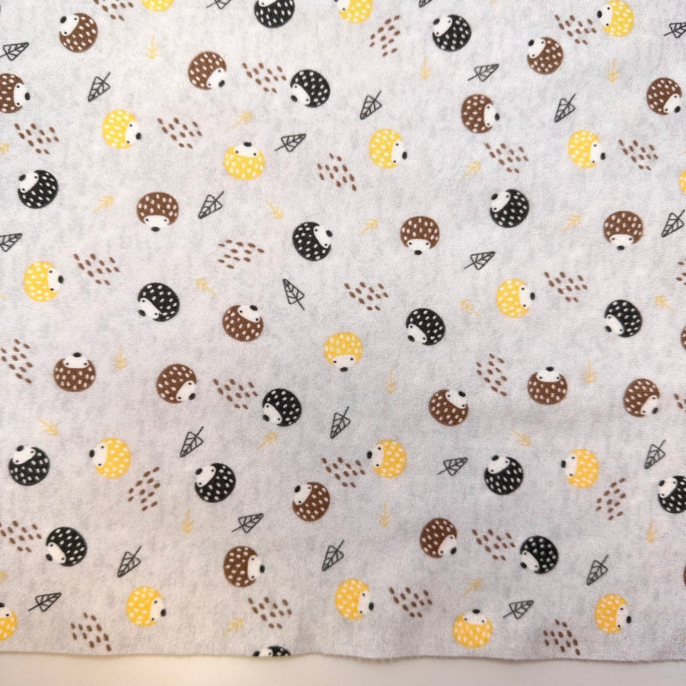 Keeping Critters Out Of The Food - Jersey Fleece Polyester Blend Knit - Light Grey Multi Hedgehogs - 2.1M Bundle - True Deadstock fabric Fabric by private - Sustainable Textile | FABCYCLE