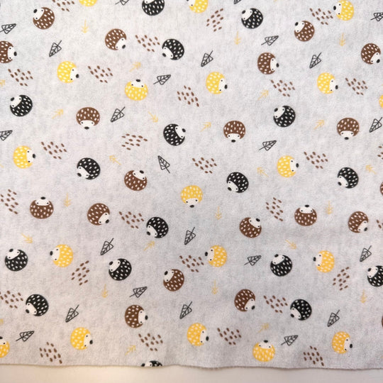 Keeping Critters Out Of The Food - Jersey Fleece Polyester Blend Knit - Light Grey Multi Hedgehogs - 2.1M Bundle - True Deadstock fabric Fabric by private - Sustainable Textile | FABCYCLE
