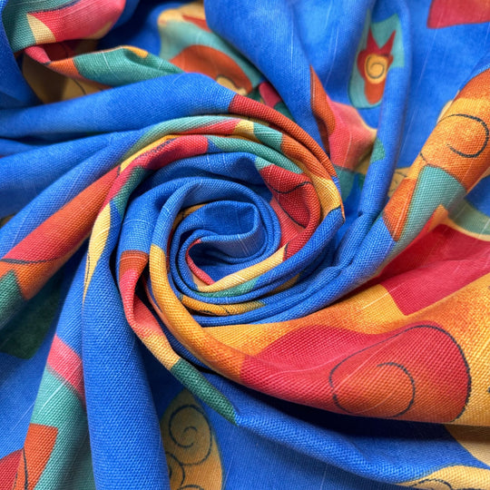 Kids Room - Basket Weave Cotton Woven - Blue Multi Geometric - 1.55M Bundle - True Deadstock fabric Fabric by private - Sustainable Textile | FABCYCLE