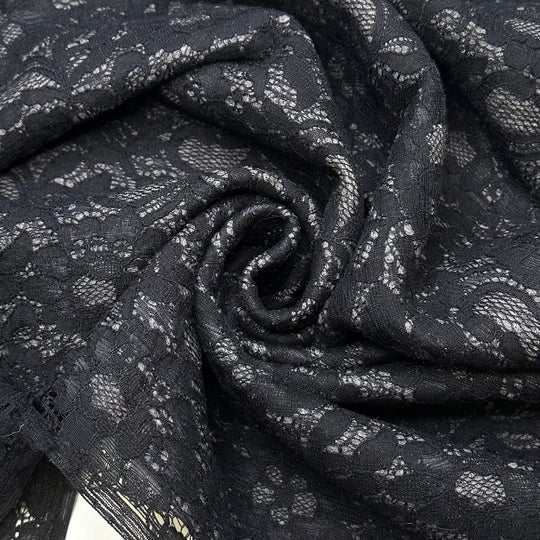 Killer Coat - Lace With Wool Backing Wool Blend Knit - Grey/Black Floral - 1.9M Bundle - True Deadstock fabric Fabric by private - Sustainable Textile | FABCYCLE