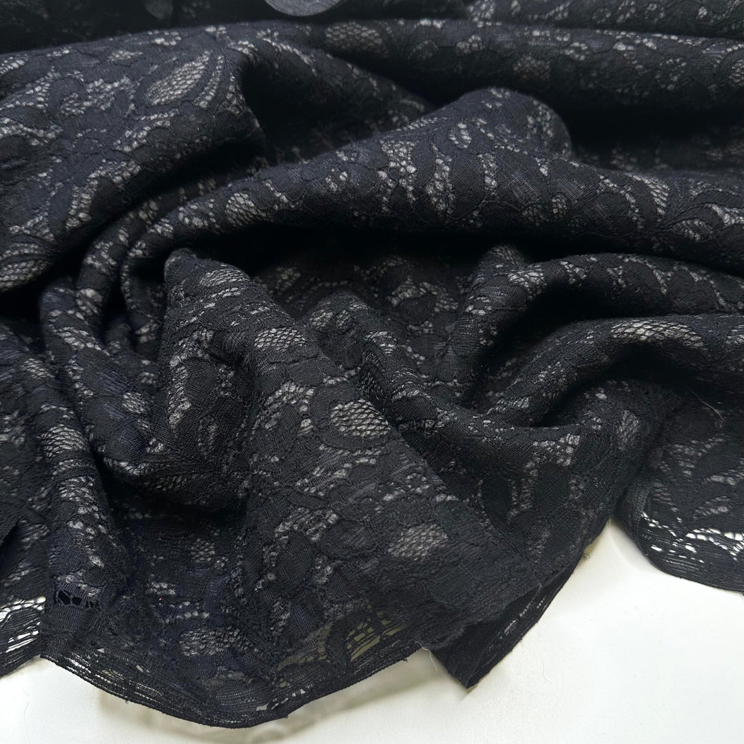 Killer Coat - Lace With Wool Backing Wool Blend Knit - Grey/Black Floral - 1.9M Bundle - True Deadstock fabric Fabric by private - Sustainable Textile | FABCYCLE