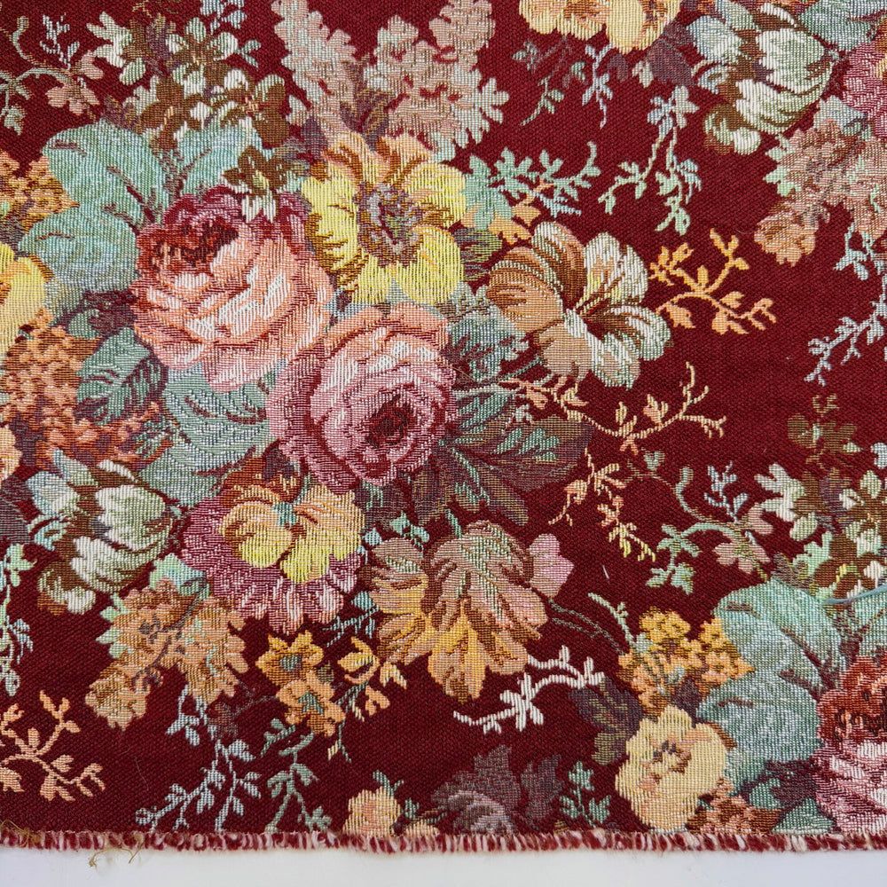 King Cake - Polyester Blend Woven - Burgundy Multi Floral - 2.6M Bundle - True Deadstock fabric Fabric by private - Sustainable Textile | FABCYCLE