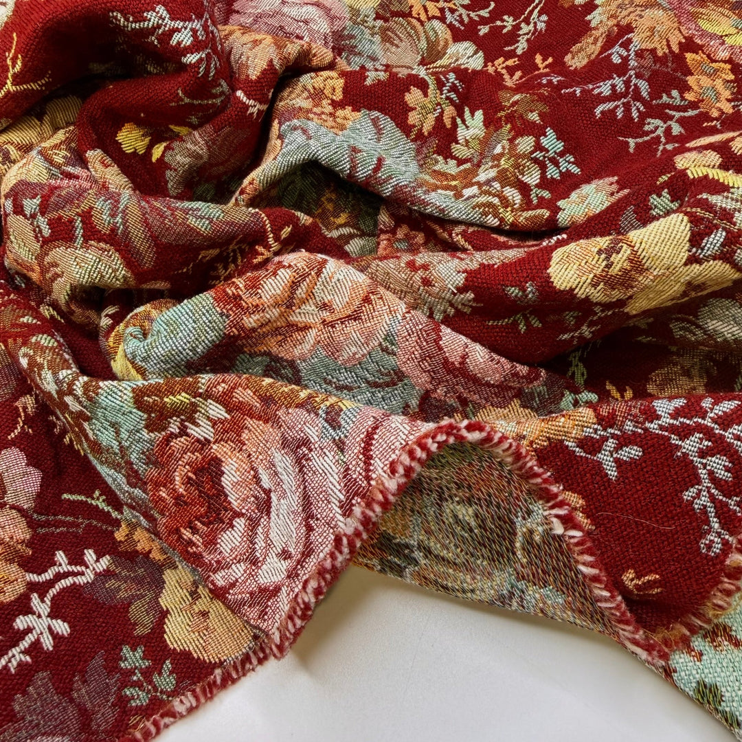 King Cake - Polyester Blend Woven - Burgundy Multi Floral - 2.6M Bundle - True Deadstock fabric Fabric by private - Sustainable Textile | FABCYCLE