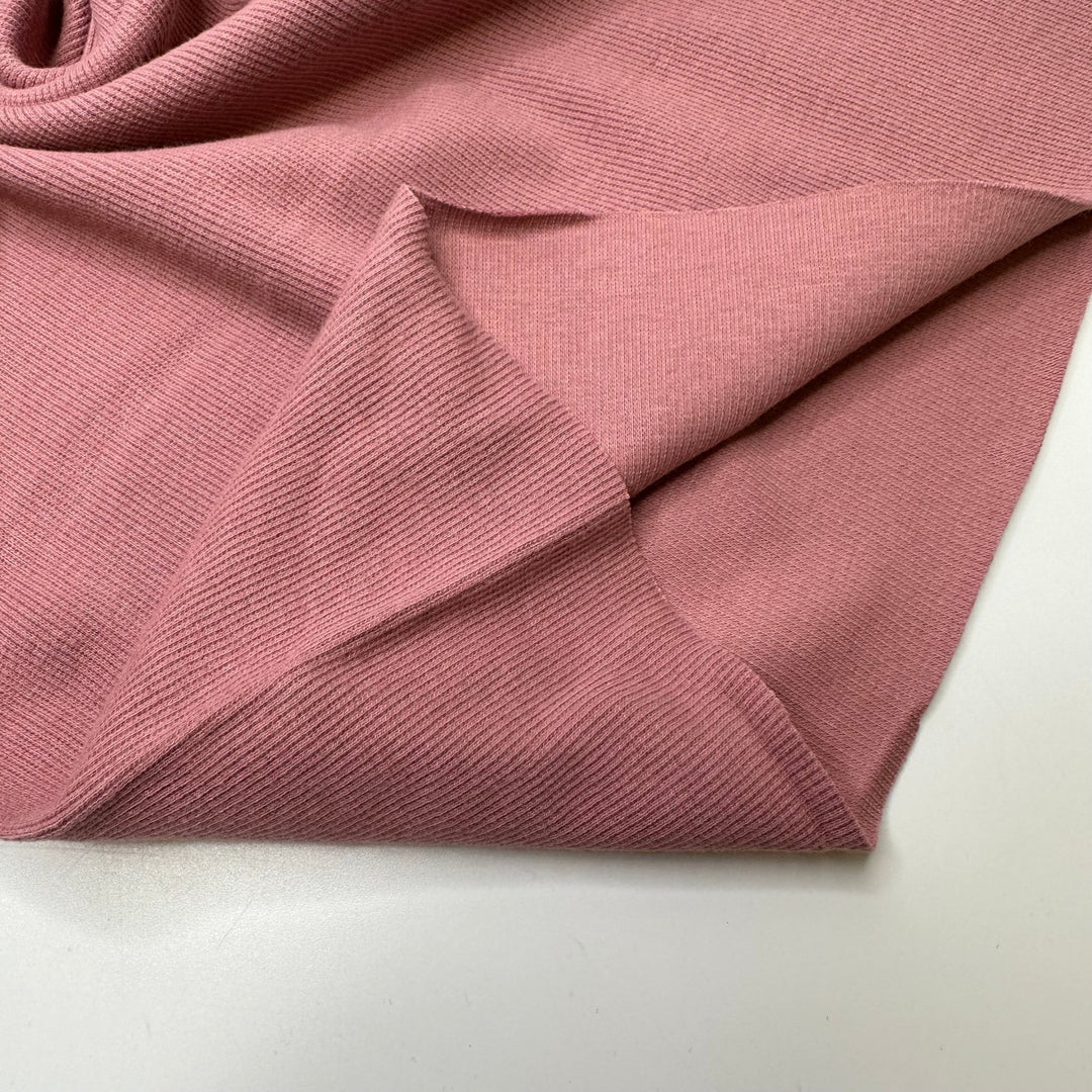 Kisses - Tubular Rib Knit Organic Cotton/Spandex Knit - Dusty Rose Pink - 2.7M Bundle - True Deadstock fabric Fabric by private - Sustainable Textile | FABCYCLE
