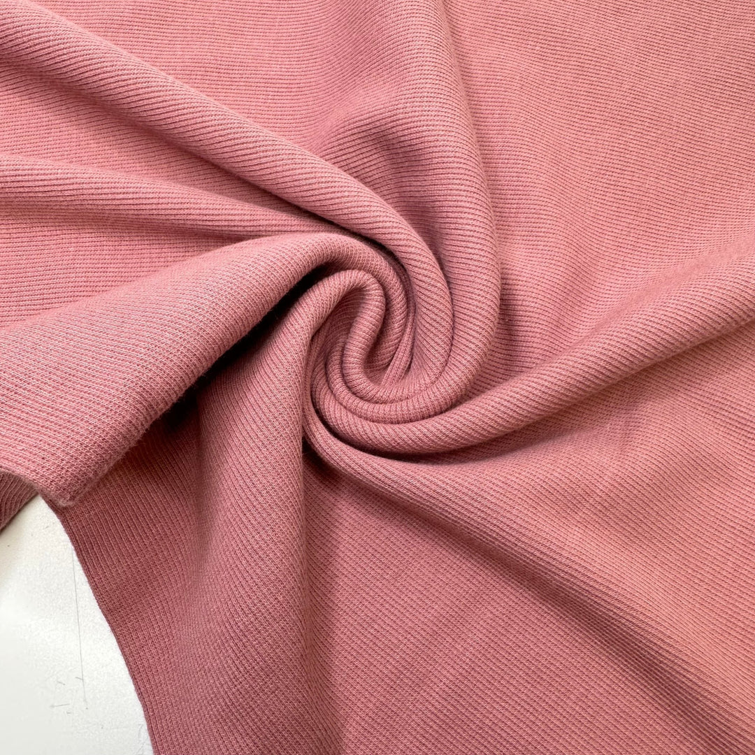 Kisses - Tubular Rib Knit Organic Cotton/Spandex Knit - Dusty Rose Pink - 2.7M Bundle - True Deadstock fabric Fabric by private - Sustainable Textile | FABCYCLE