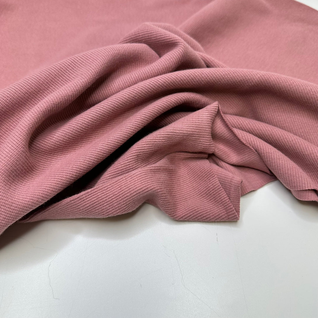 Kisses - Tubular Rib Knit Organic Cotton/Spandex Knit - Dusty Rose Pink - 2.7M Bundle - True Deadstock fabric Fabric by private - Sustainable Textile | FABCYCLE