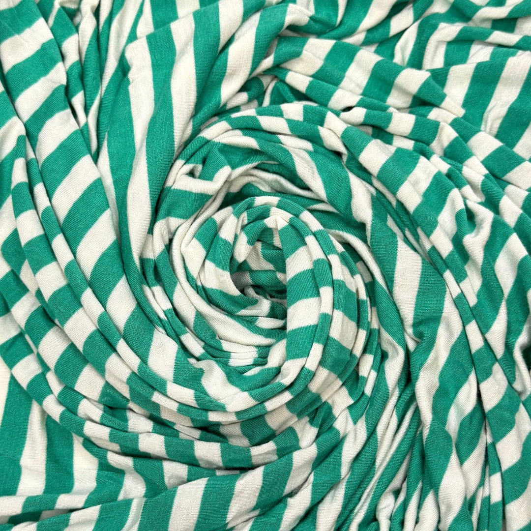 Knit Candy - Jersey Bamboo Blend Knit - White/Green Stripes - 2.95M Bundle - True Deadstock fabric Fabric by private - Sustainable Textile | FABCYCLE