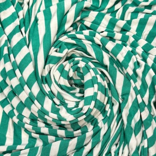Knit Candy - Jersey Bamboo Blend Knit - White/Green Stripes - 2.95M Bundle - True Deadstock fabric Fabric by private - Sustainable Textile | FABCYCLE