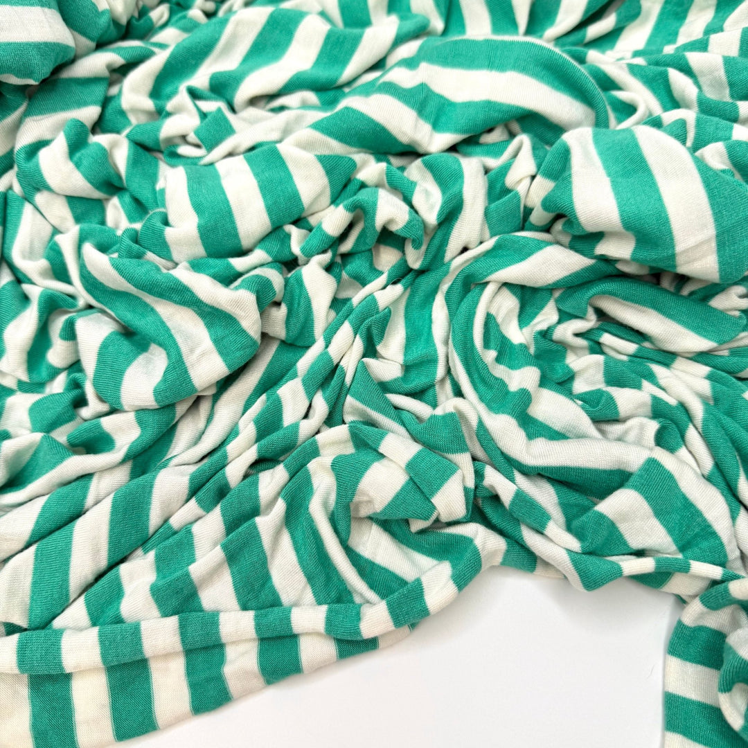 Knit Candy - Jersey Bamboo Blend Knit - White/Green Stripes - 2.95M Bundle - True Deadstock fabric Fabric by private - Sustainable Textile | FABCYCLE