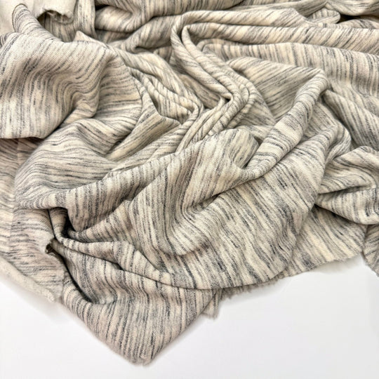 Knit Hacks - Jersey Fleece Organic Cotton/Poly Knit - Cream/Grey Abstract - 1M Bundle - True Deadstock fabric Fabric by private - Sustainable Textile | FABCYCLE