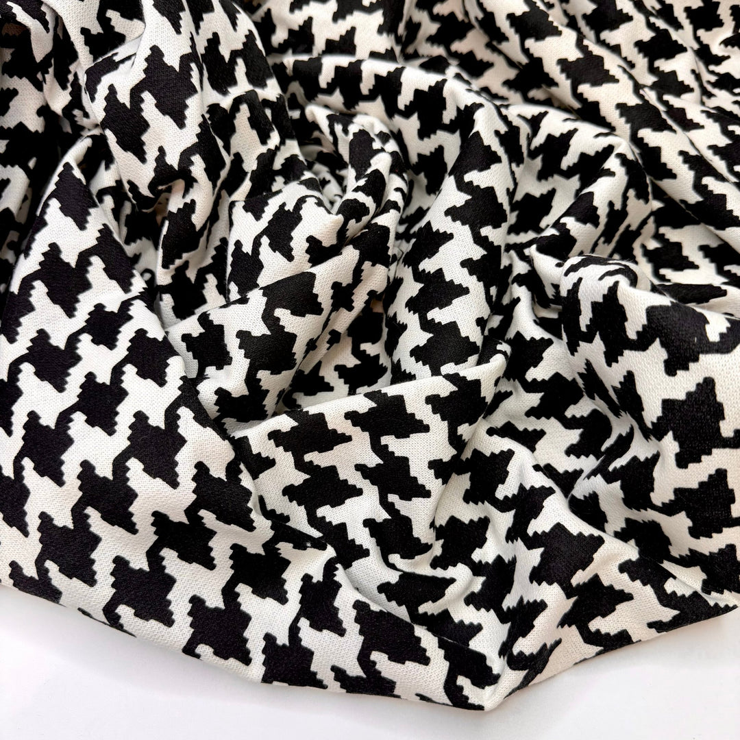 Knits For Days - Jersey Fleece Polyester Blend Knit - Black/White Houndstooth - 2M Bundle - True Deadstock fabric Fabric by private - Sustainable Textile | FABCYCLE