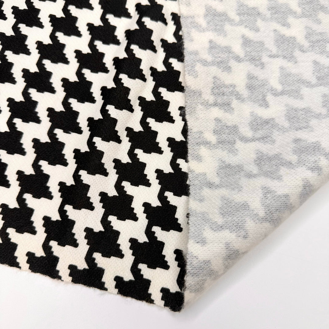 Knits For Days - Jersey Fleece Polyester Blend Knit - Black/White Houndstooth - 2M Bundle - True Deadstock fabric Fabric by private - Sustainable Textile | FABCYCLE