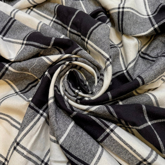 Knowing You Can Fix Anything - Flanelette Cotton Woven - Black/White Plaid - 3.1M Bundle - True Deadstock fabric Fabric by private - Sustainable Textile | FABCYCLE