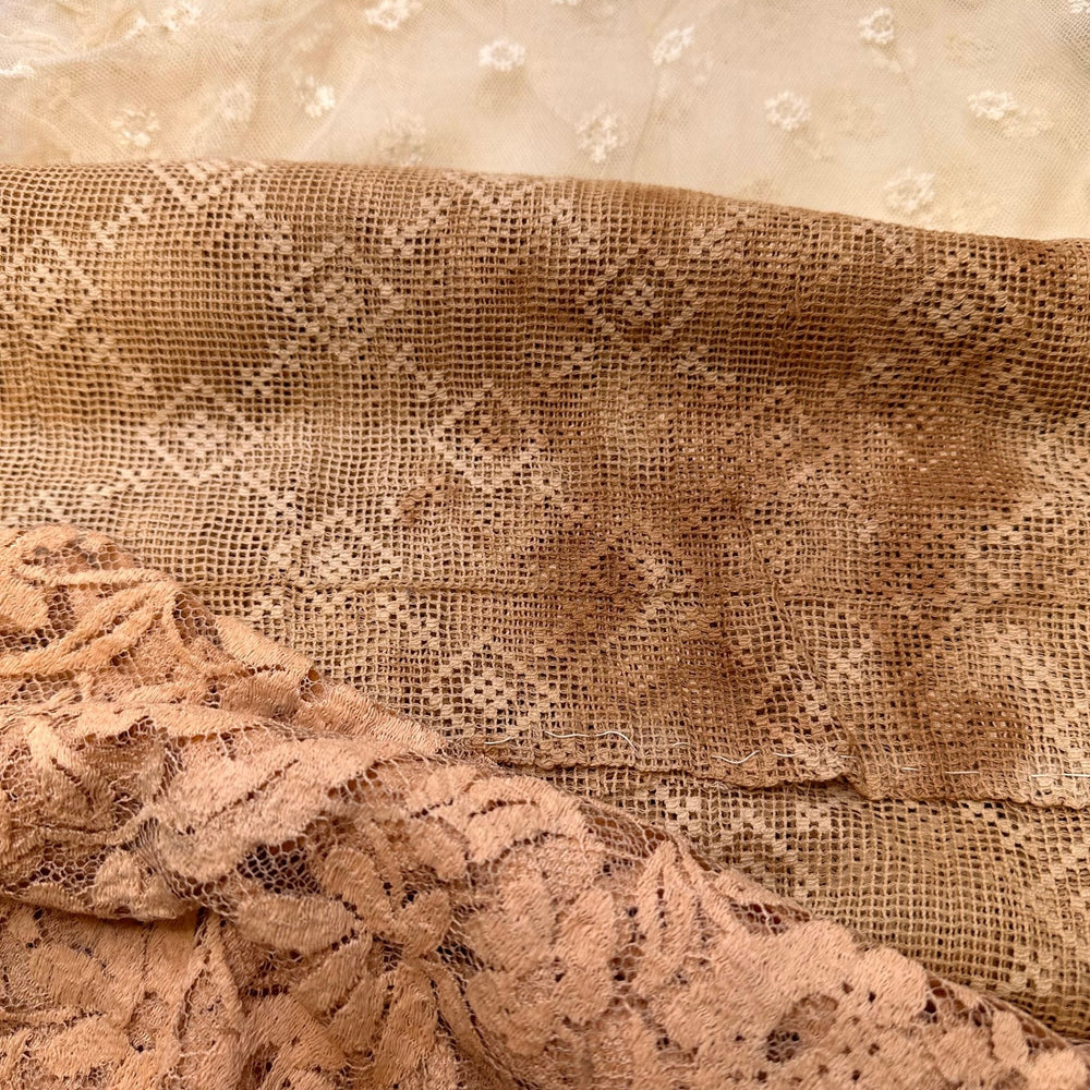 Lace Treasure Cart Pack - Lace Synthetic Blend Knit - Cream/Pink Floral - True Deadstock fabric Fabric by private - Sustainable Textile | FABCYCLE