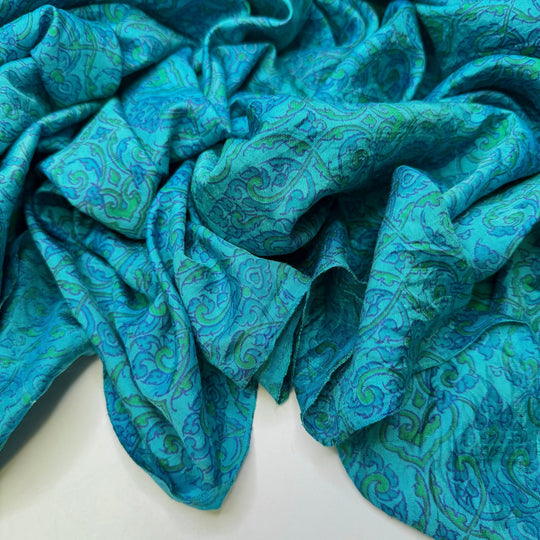 Lapis Lazuli - Silk Woven - Blue/Green Floral - 2.25M Bundle - True Deadstock fabric Fabric by private - Sustainable Textile | FABCYCLE