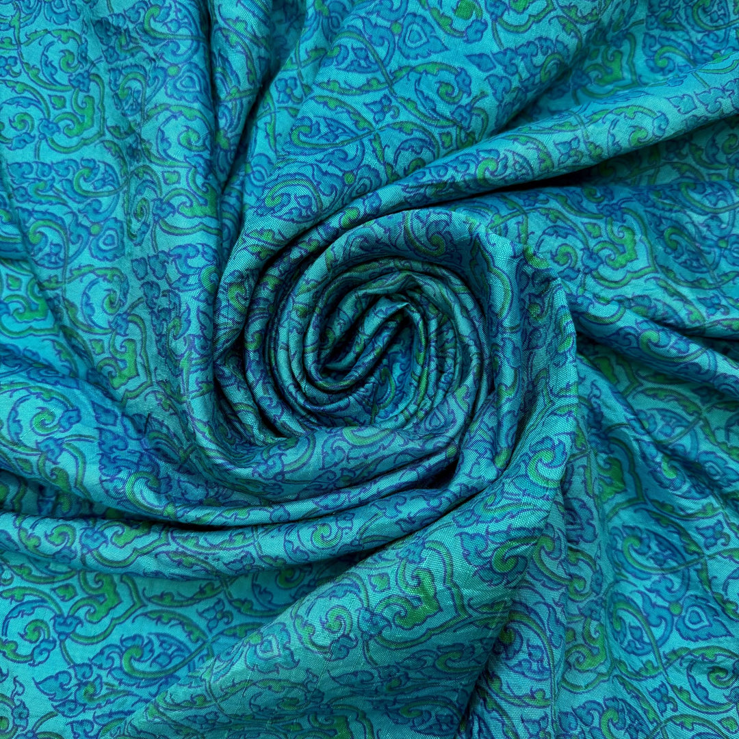 Lapis Lazuli - Silk Woven - Blue/Green Floral - 2.25M Bundle - True Deadstock fabric Fabric by private - Sustainable Textile | FABCYCLE