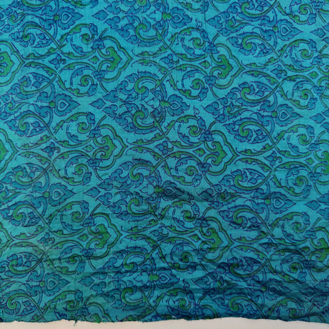 Lapis Lazuli - Silk Woven - Blue/Green Floral - 2.25M Bundle - True Deadstock fabric Fabric by private - Sustainable Textile | FABCYCLE
