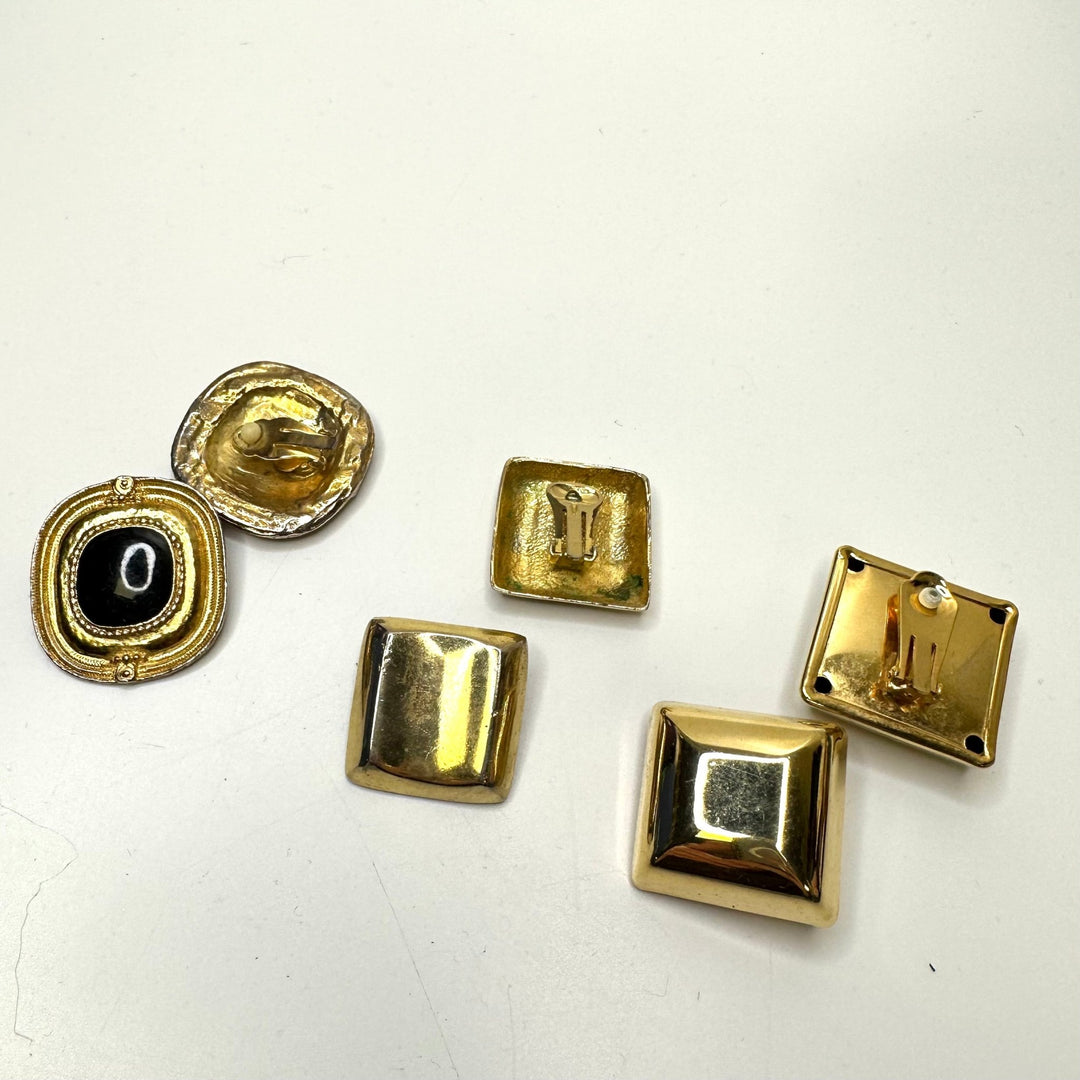 Large Gold Square Clip On Earrings Costume Jewelry - Gold/Black - 3 Pack - True Deadstock supplies Fabric by private - Sustainable Textile | FABCYCLE