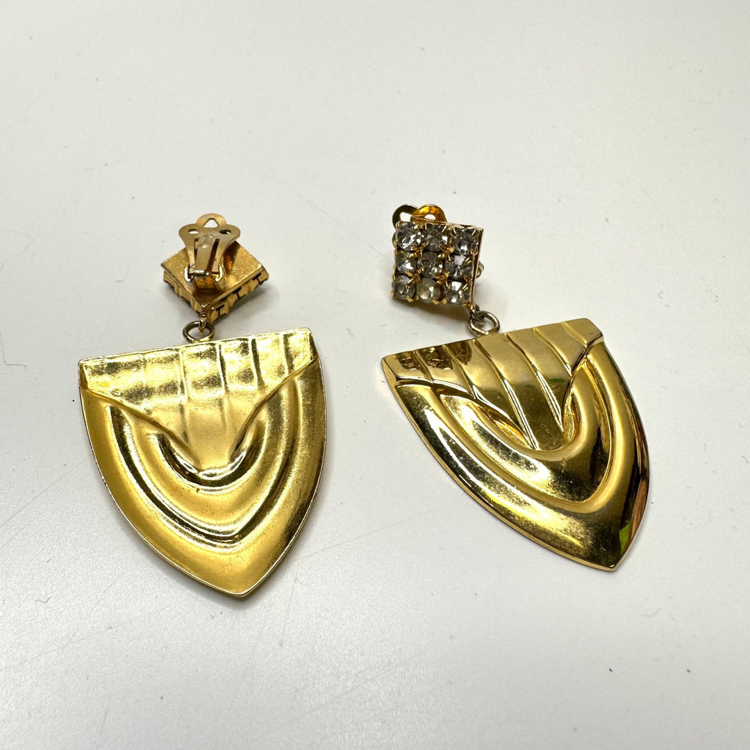 Large Shield Dangle Clip On Earrings Costume Jewelry - Gold - Individual - True Deadstock supplies Fabric by private - Sustainable Textile | FABCYCLE