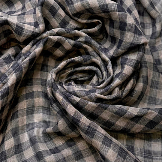 Late Night Sewing - Natural Blend Woven - Blue Plaid - 1.5M Bundle - True Deadstock fabric Fabric by private - Sustainable Textile | FABCYCLE