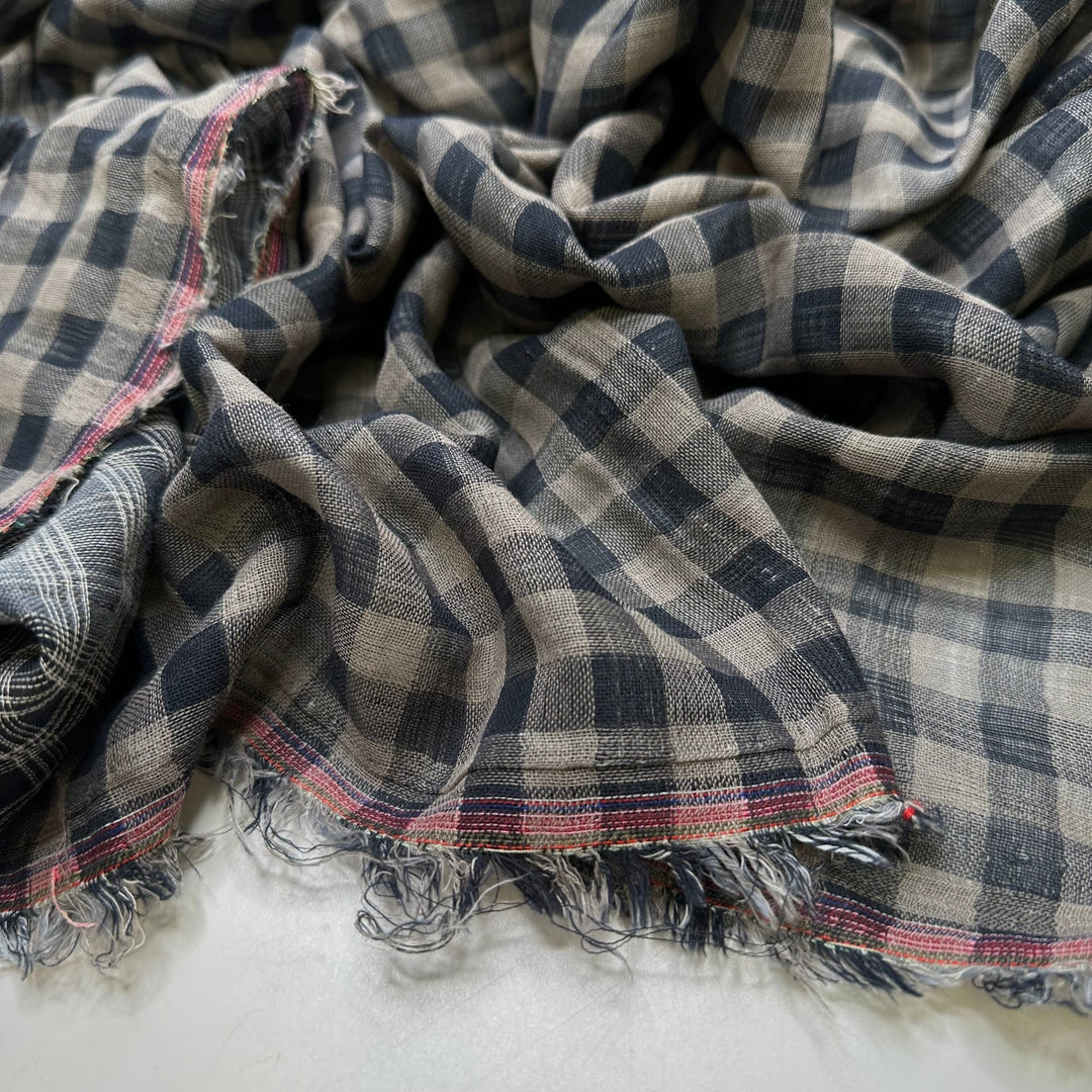 Late Night Sewing - Natural Blend Woven - Blue Plaid - 1.5M Bundle - True Deadstock fabric Fabric by private - Sustainable Textile | FABCYCLE