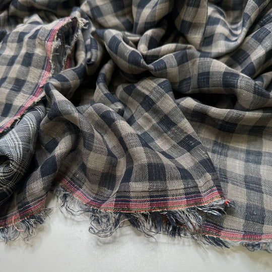 Late Night Sewing - Natural Blend Woven - Blue Plaid - 1.5M Bundle - True Deadstock fabric Fabric by private - Sustainable Textile | FABCYCLE