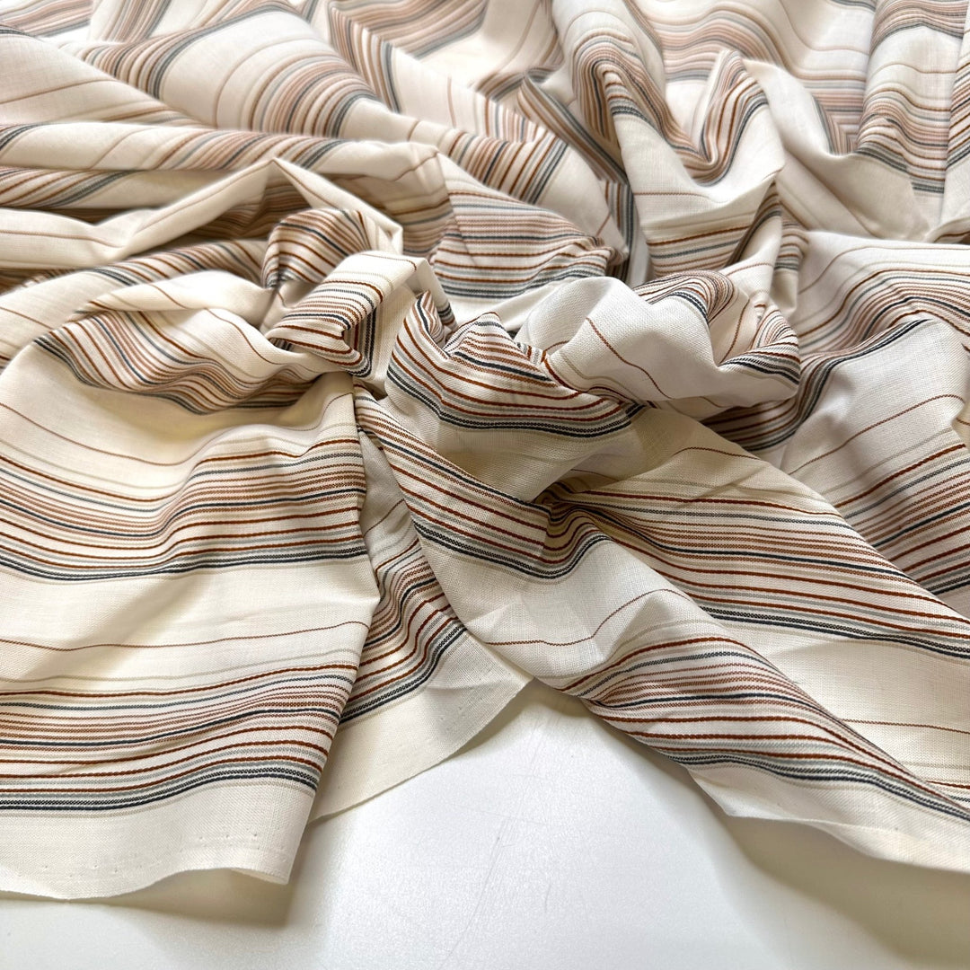 Learning Cursive - Vintage Cotton Woven - White Multi Stripes - 4.4M Bundle - True Deadstock fabric Fabric by private - Sustainable Textile | FABCYCLE