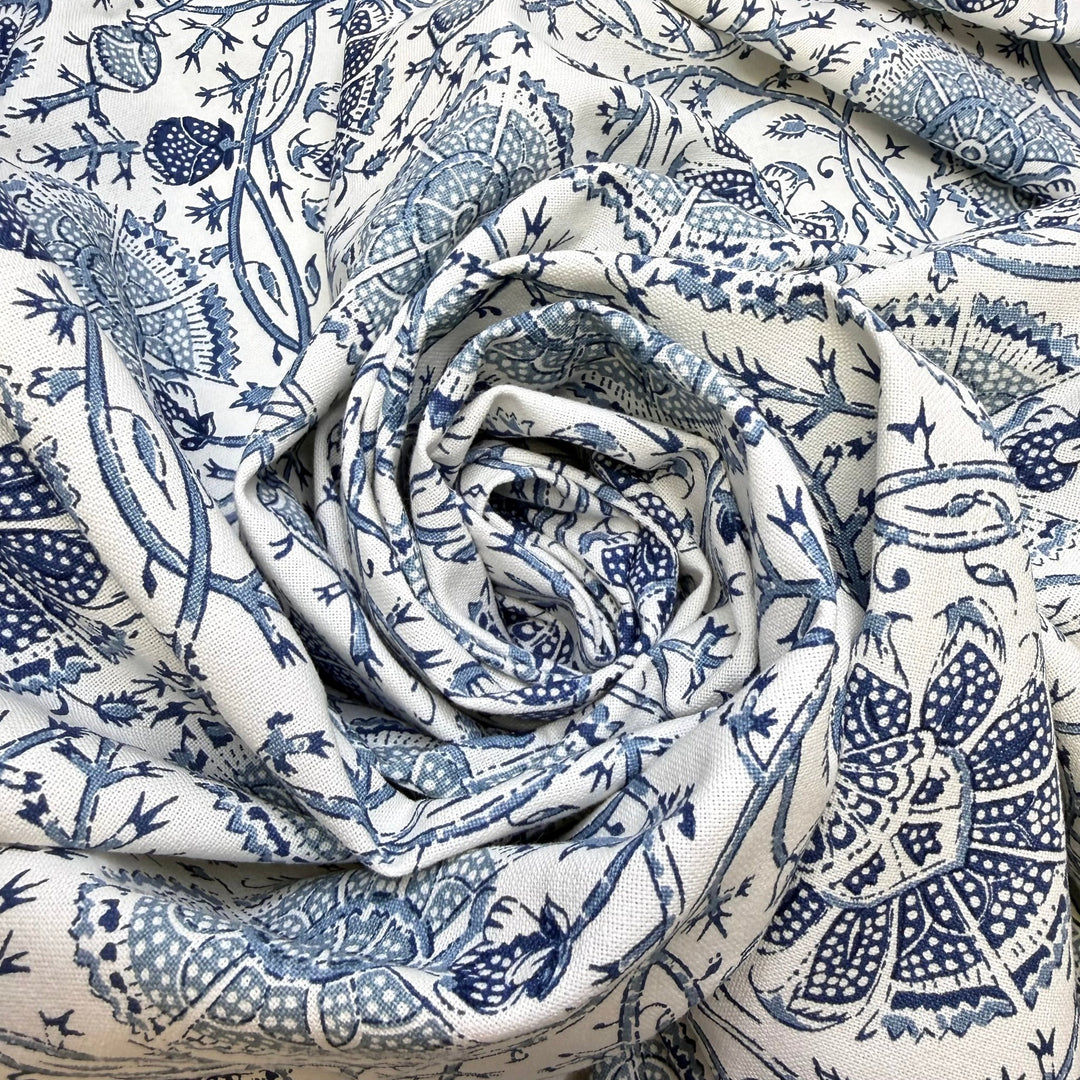 Learning How To Forage - Fire Retardent Cotton Woven - White/Blue Floral - Bundles - True Deadstock fabric Fabric by private - Sustainable Textile | FABCYCLE