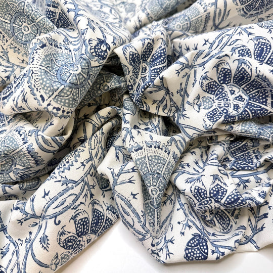 Learning How To Forage - Fire Retardent Cotton Woven - White/Blue Floral - Bundles - True Deadstock fabric Fabric by private - Sustainable Textile | FABCYCLE