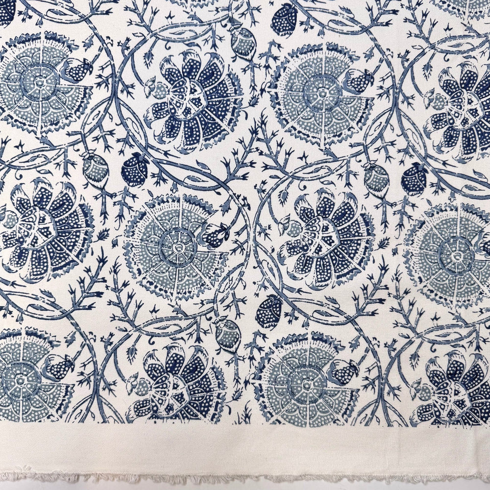 Learning How To Forage - Fire Retardent Cotton Woven - White/Blue Floral - Bundles - True Deadstock fabric Fabric by private - Sustainable Textile | FABCYCLE