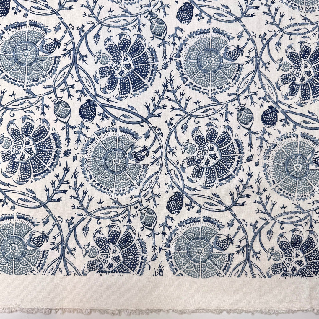 Learning How To Forage - Fire Retardent Cotton Woven - White/Blue Floral - Bundles - True Deadstock fabric Fabric by private - Sustainable Textile | FABCYCLE