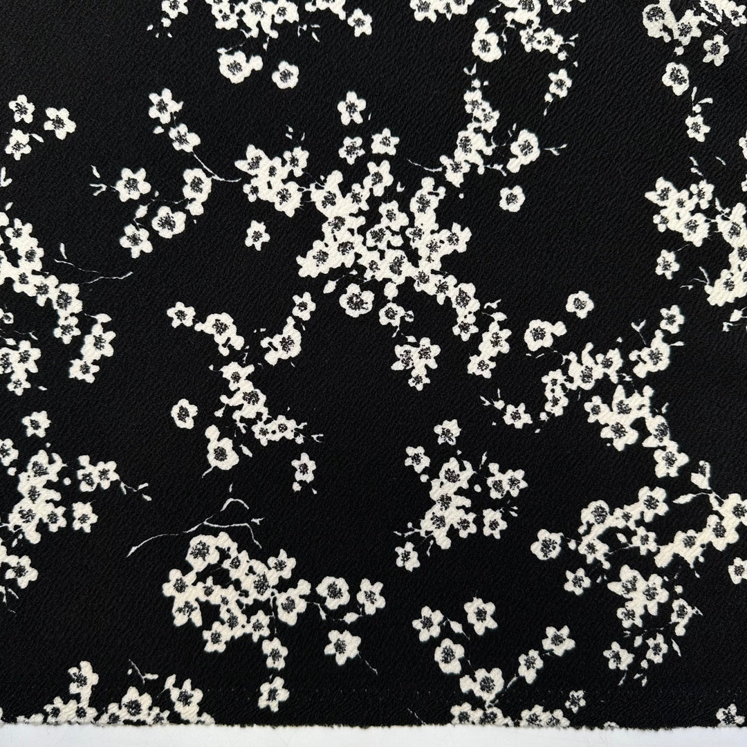 Learning To Forage - Poly Knit - Black/White Floral - 2.6M Bundle - True Deadstock fabric Fabric by private - Sustainable Textile | FABCYCLE