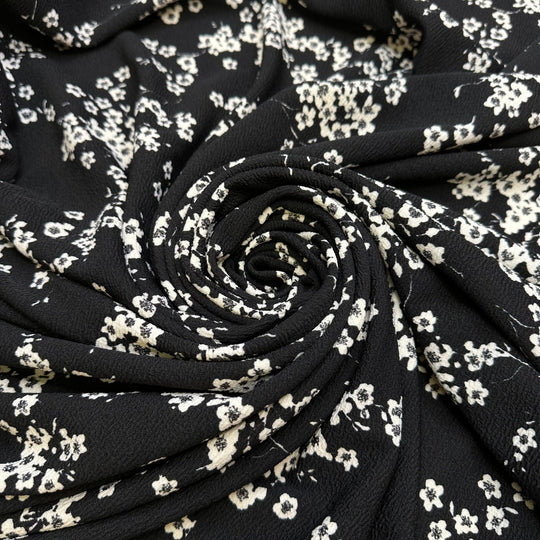 Learning To Forage - Poly Knit - Black/White Floral - 2.6M Bundle - True Deadstock fabric Fabric by private - Sustainable Textile | FABCYCLE