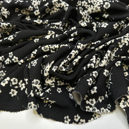 Learning To Forage - Poly Knit - Black/White Floral - 2.6M Bundle - True Deadstock fabric Fabric by private - Sustainable Textile | FABCYCLE