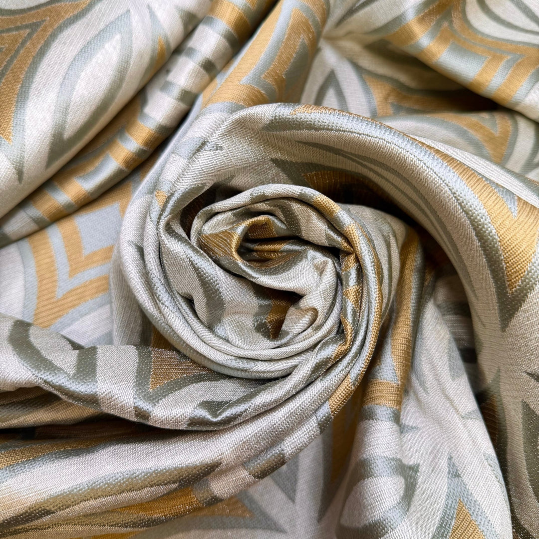 Learning To Love Legumes - Polyester Blend Woven - Light Blue/Beige Geometric - 3M Bundle - True Deadstock fabric Fabric by private - Sustainable Textile | FABCYCLE