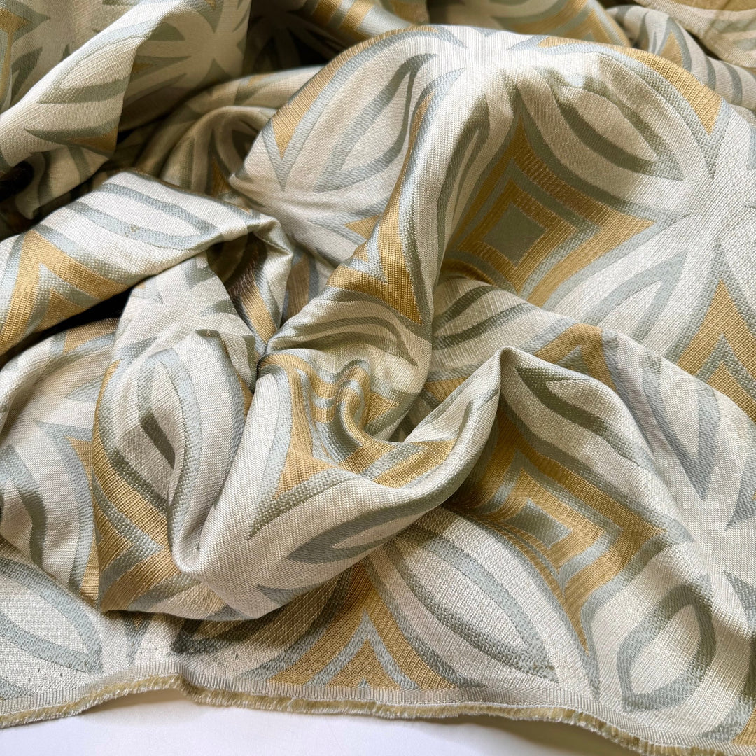 Learning To Love Legumes - Polyester Blend Woven - Light Blue/Beige Geometric - 3M Bundle - True Deadstock fabric Fabric by private - Sustainable Textile | FABCYCLE