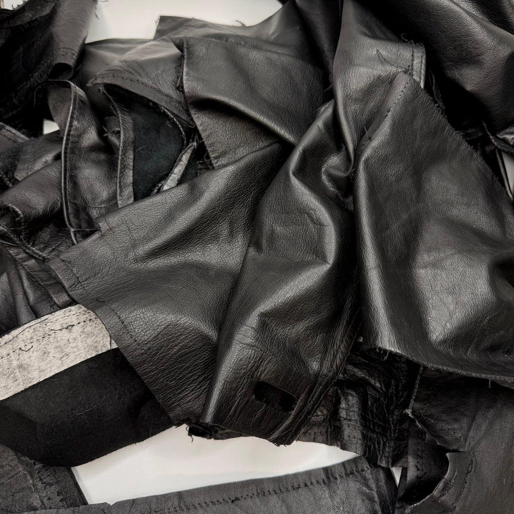 Leather Scrap Pack - Leather Woven - Black - True Deadstock fabric Fabric by private - Sustainable Textile | FABCYCLE