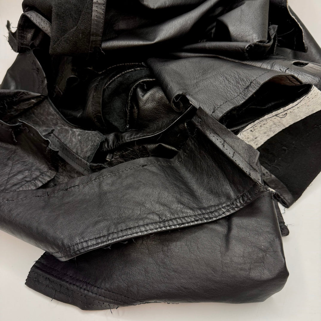 Leather Scrap Pack - Leather Woven - Black - True Deadstock fabric Fabric by private - Sustainable Textile | FABCYCLE