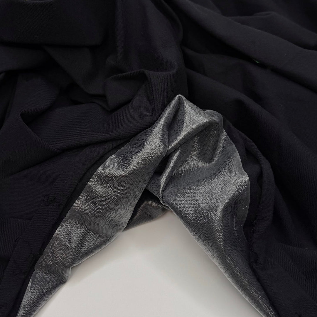 Leave It Better Than You Found It - PU Coated Jersey Cotton/Spandex Knit - Black/Grey - 3.25M Bundle - True Deadstock fabric Fabric by private - Sustainable Textile | FABCYCLE