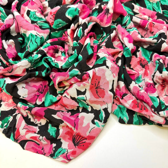 Leave It To Chance - Rayon - Black/Pink Floral - 2.6M Bundle - True Deadstock fabric Fabric by private - Sustainable Textile | FABCYCLE