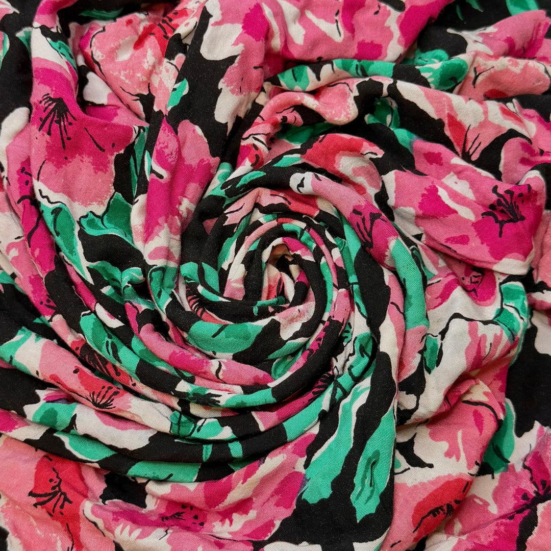 Leave It To Chance - Rayon - Black/Pink Floral - 2.6M Bundle - True Deadstock fabric Fabric by private - Sustainable Textile | FABCYCLE