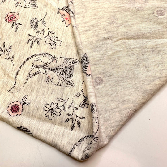 Leave Things Better Than You Found It - Jersey Cotton Blend Knit - Light Grey Multi Foxes And Hedgehogs - 0.95M Bundle - True Deadstock fabric Fabric by private - Sustainable Textile | FABCYCLE