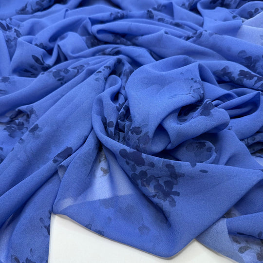 Leaving A Water Mark - Chiffon Poly Woven - Blue/Navy Floral - 2M Bundle - True Deadstock fabric Fabric by private - Sustainable Textile | FABCYCLE