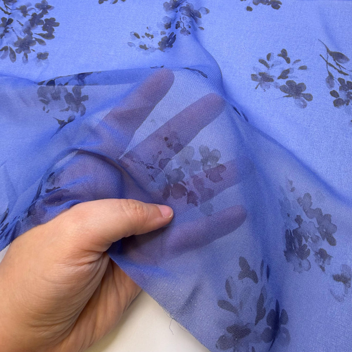 Leaving A Water Mark - Chiffon Poly Woven - Blue/Navy Floral - 2M Bundle - True Deadstock fabric Fabric by private - Sustainable Textile | FABCYCLE