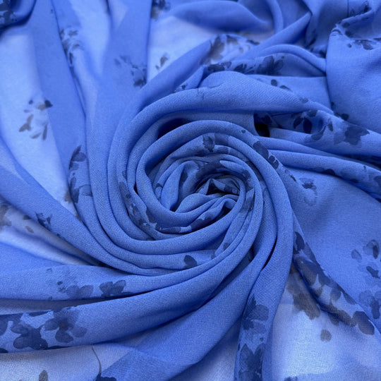 Leaving A Water Mark - Chiffon Poly Woven - Blue/Navy Floral - 2M Bundle - True Deadstock fabric Fabric by private - Sustainable Textile | FABCYCLE