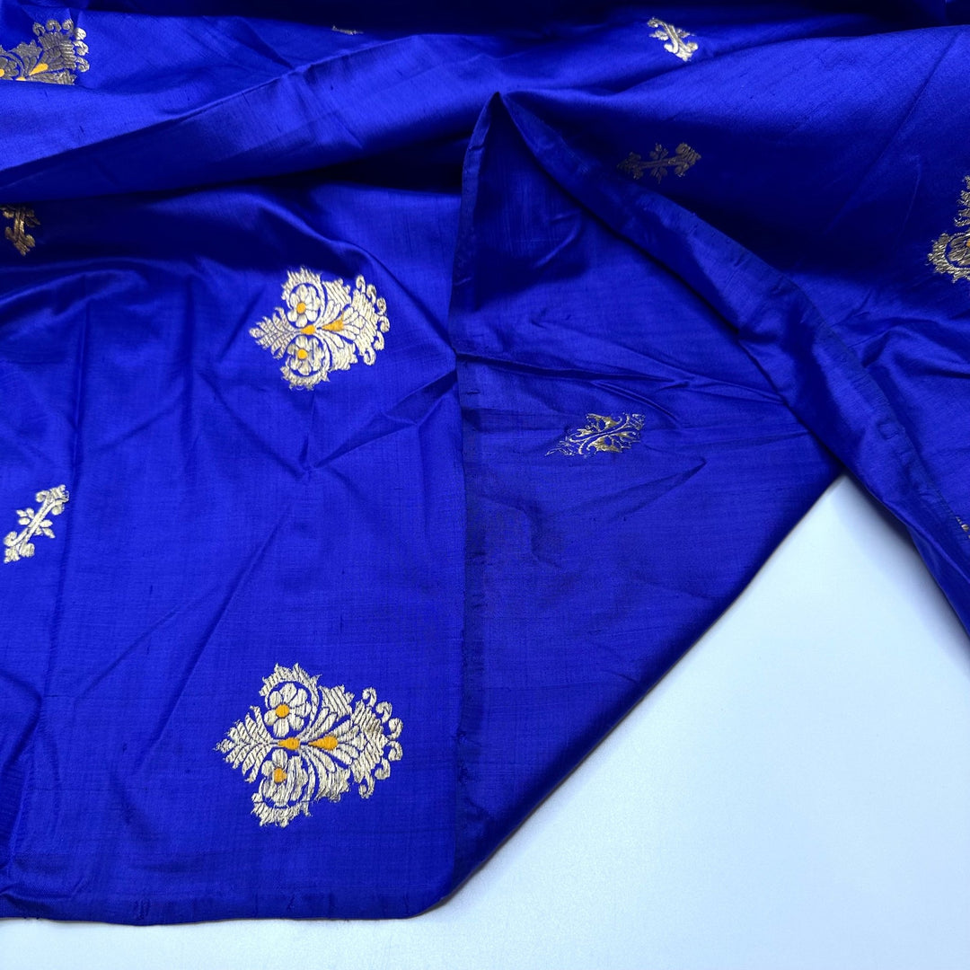 Leaving My New Mark - Metallic Thread Embroidery Satin Cotton/Silk Woven - Dark Blue/Gold - 2.4M Bundle - True Deadstock fabric Fabric by private - Sustainable Textile | FABCYCLE