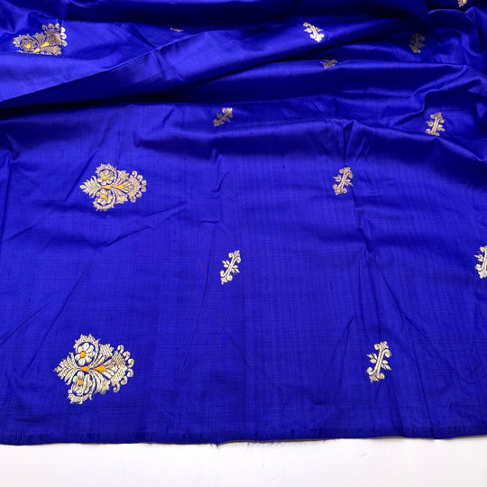 Leaving My New Mark - Metallic Thread Embroidery Satin Cotton/Silk Woven - Dark Blue/Gold - 2.4M Bundle - True Deadstock fabric Fabric by private - Sustainable Textile | FABCYCLE