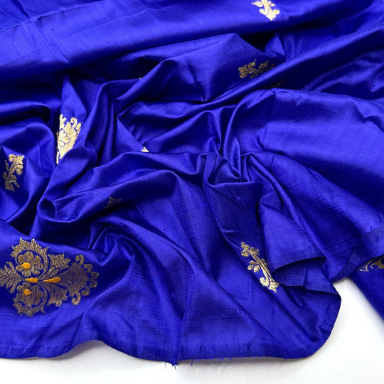 Leaving My New Mark - Metallic Thread Embroidery Satin Cotton/Silk Woven - Dark Blue/Gold - 2.4M Bundle - True Deadstock fabric Fabric by private - Sustainable Textile | FABCYCLE