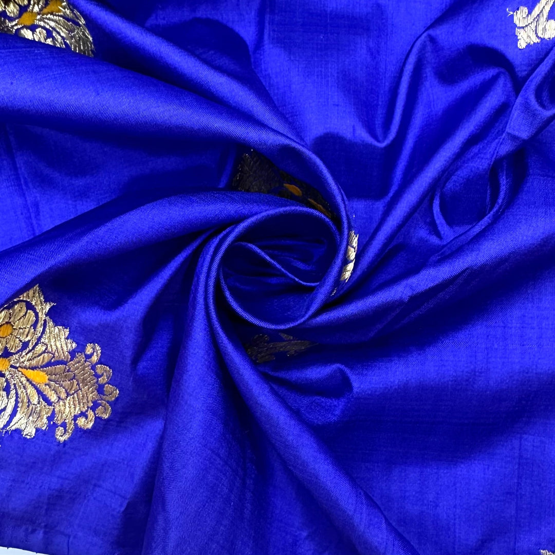 Leaving My New Mark - Metallic Thread Embroidery Satin Cotton/Silk Woven - Dark Blue/Gold - 2.4M Bundle - True Deadstock fabric Fabric by private - Sustainable Textile | FABCYCLE