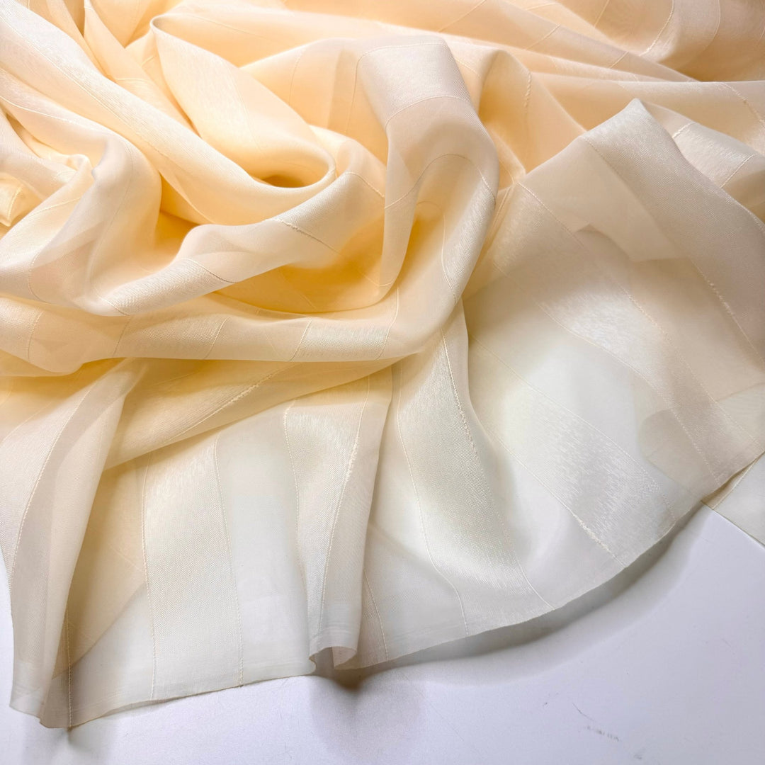 Leaving The Windows Open - Polyester Blend Woven - Dark Cream Stripes - 1M Bundle - True Deadstock fabric Fabric by private - Sustainable Textile | FABCYCLE
